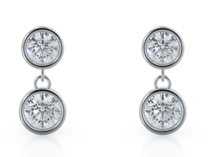 Round diamond drop earrings in a white gold setting