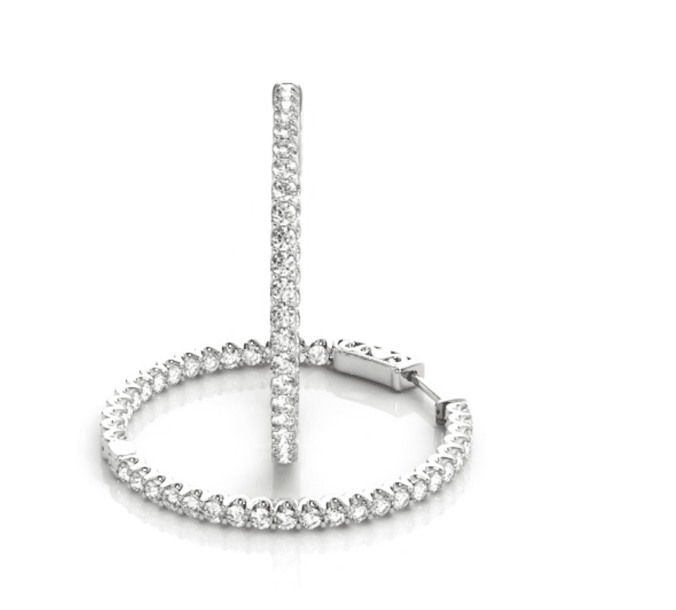 Diamond hoop earrings in a white gold setting