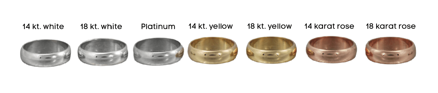 Rings showing 14 and 18 karat yellow, rose and white gold along with platinum