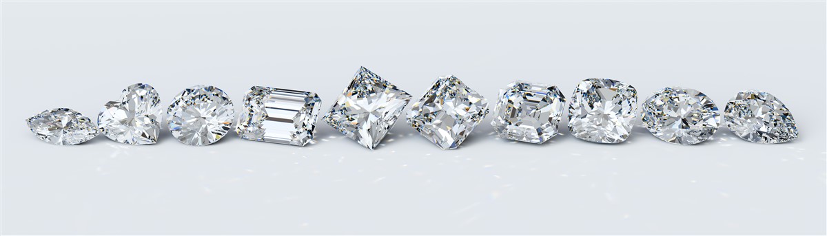 marquise, heart, round, emerald, princess, cushion, asscher, cushion, oval pear diamond all lines up in a row