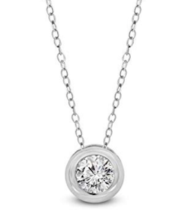 Pamela LGD solitaire diamond bezel pendant, set against a white background