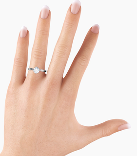 A 3/4 carat diamond ring on a woman's ring finger