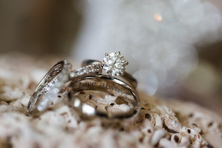 Personalized wedding ring set featuring a 'Love Always' engraving