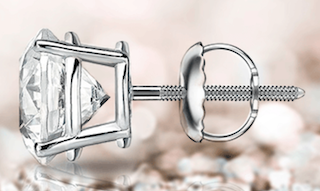 Side profile of a diamond earring with a screw back