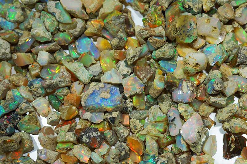 Unpolished opal gemstones