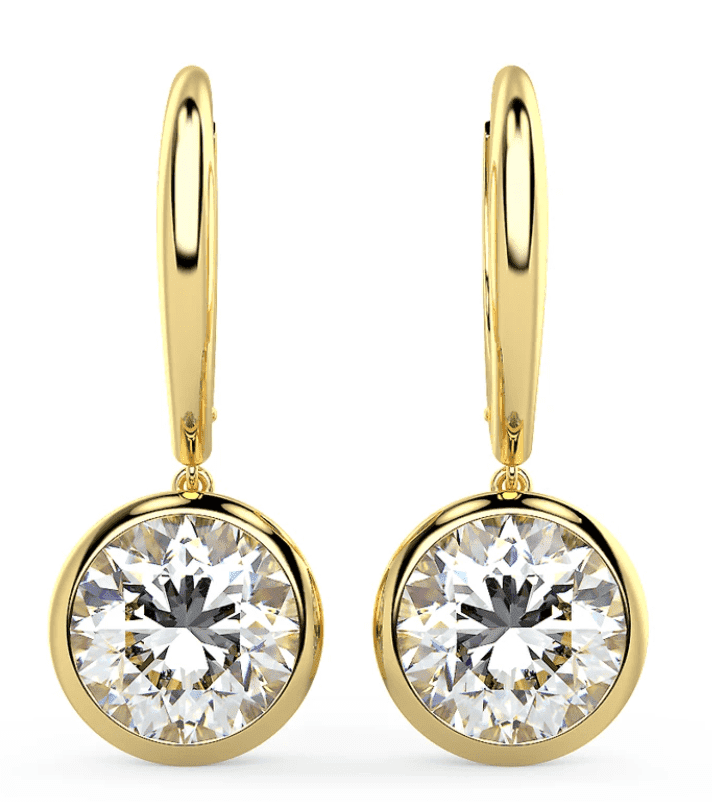 diamond drop earrings in bezel setting