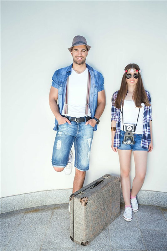 a couple wearing matching outfits