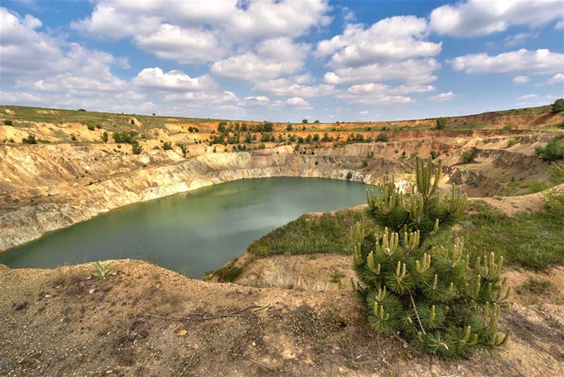 A closed diamond mine after planned rehabilitation of the land