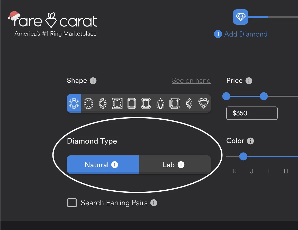 RC homepage with Diamond Type option circled
