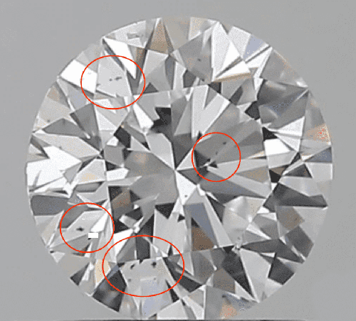 A close-up of a diamond to show small dark inclusion