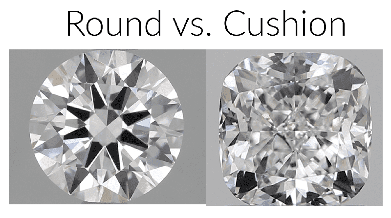 Image of round brilliant versus cushion cut diamond