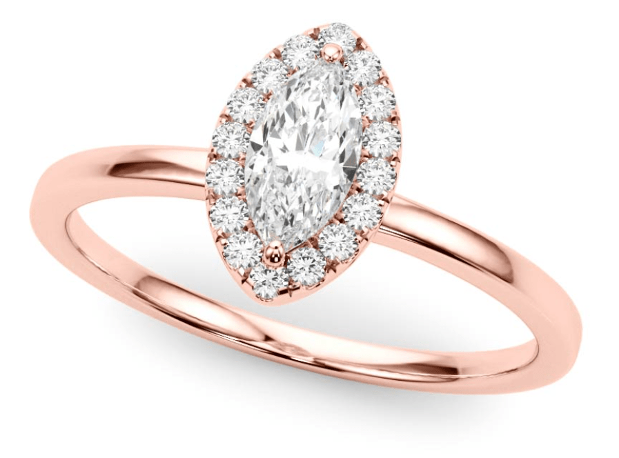 A classic halo setting in rose gold