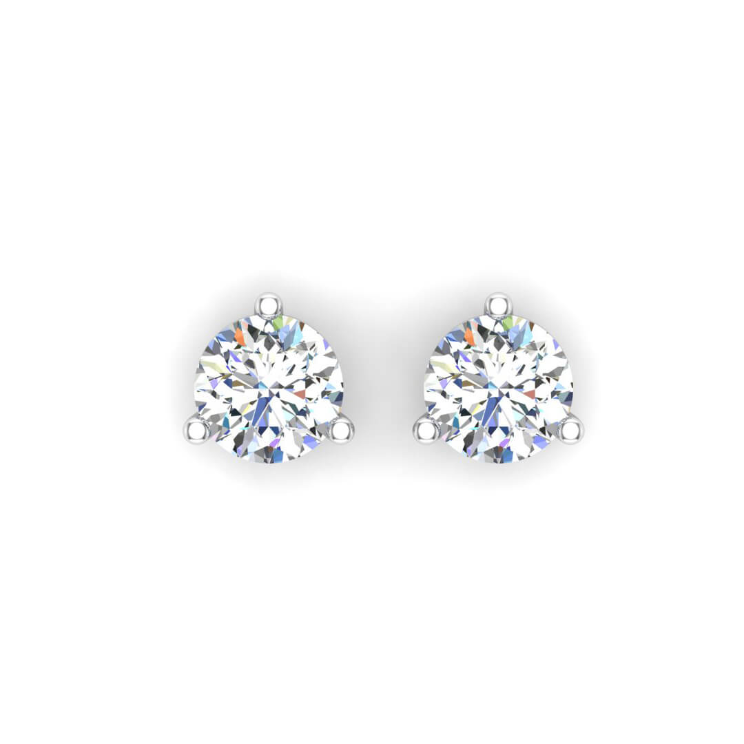 front view of 3 prong diamond stud earrings