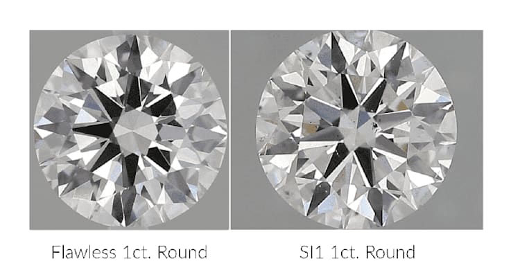 A 1 carat flawless diamond compared to a 1 carat SI1 diamond